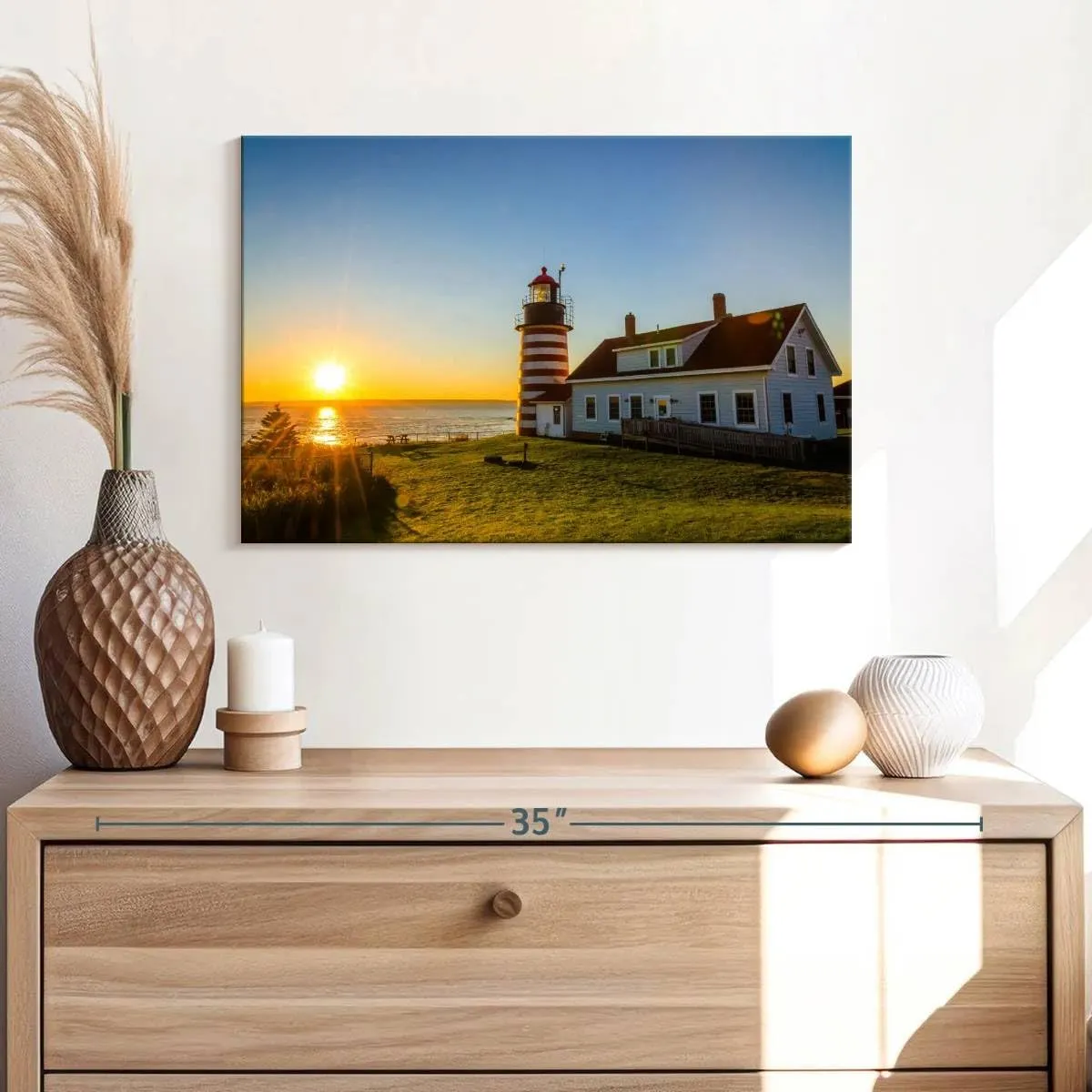 Elephant Stock - West Quoddy Lighthouse Wall Art - Horizontal Canvas Wall Art - Living Room Wall Decor - Photography Nautical Canvas Art - Blue And Green Decor - 24" x 16"