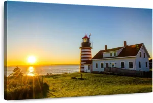 Elephant Stock - West Quoddy Lighthouse Wall Art - Horizontal Canvas Wall Art - Living Room Wall Decor - Photography Nautical Canvas Art - Blue And Green Decor - 24" x 16"