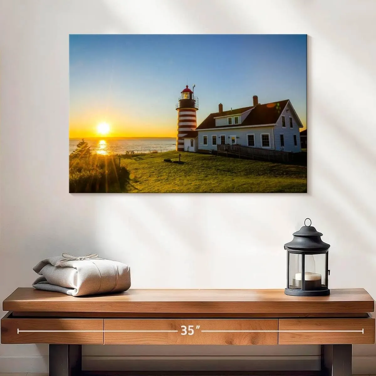 Elephant Stock - West Quoddy Lighthouse Wall Art - Horizontal Canvas Wall Art - Living Room Wall Decor - Photography Nautical Canvas Art - Blue And Green Decor - 24" x 16"