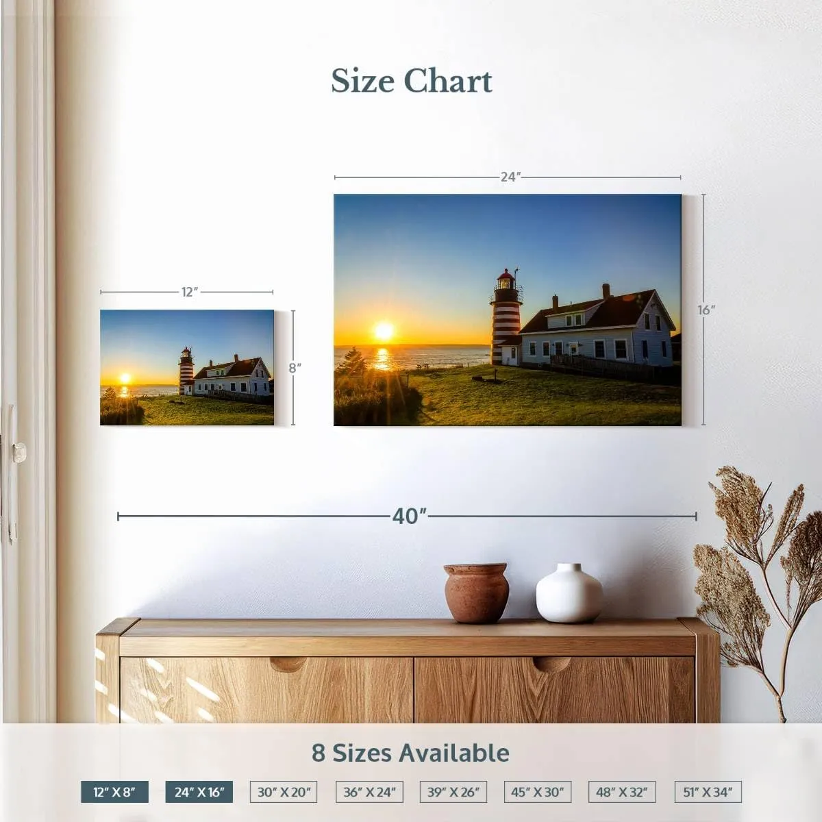 Elephant Stock - West Quoddy Lighthouse Wall Art - Horizontal Canvas Wall Art - Living Room Wall Decor - Photography Nautical Canvas Art - Blue And Green Decor - 24" x 16"