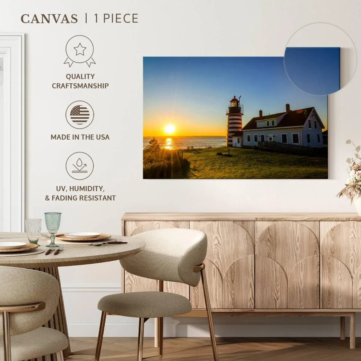 Elephant Stock - West Quoddy Lighthouse Wall Art - Horizontal Canvas Wall Art - Living Room Wall Decor - Photography Nautical Canvas Art - Blue And Green Decor - 24" x 16"