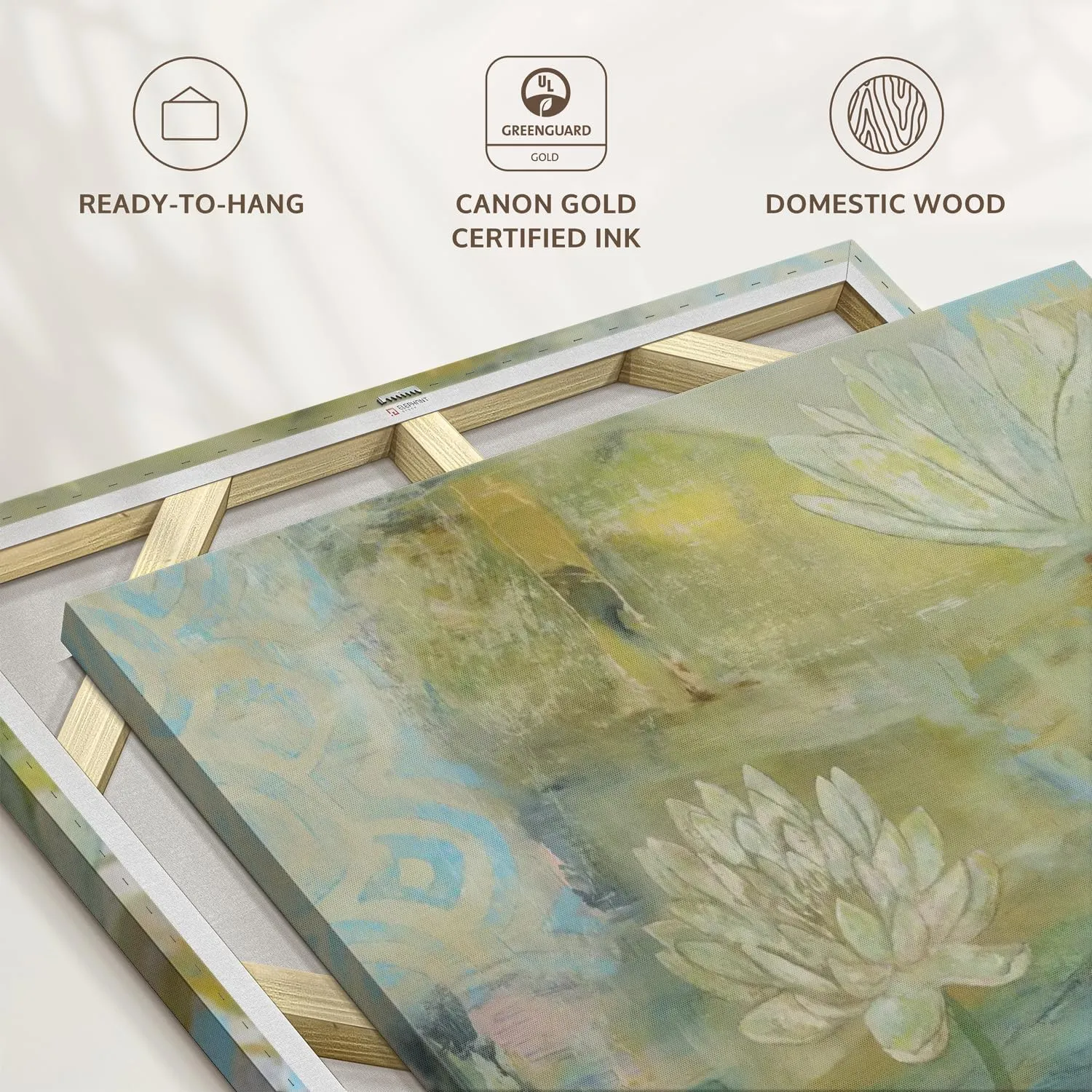 ElephantStock Lotus Dream Wall Art - Horizontal Wrapped Canvas - 1-Piece Living Room Wall Decor - Painting Floral and Botanical Canvas Print - Green and Blue Decor for Wall by Jodi Fuchs - 12" X 8"