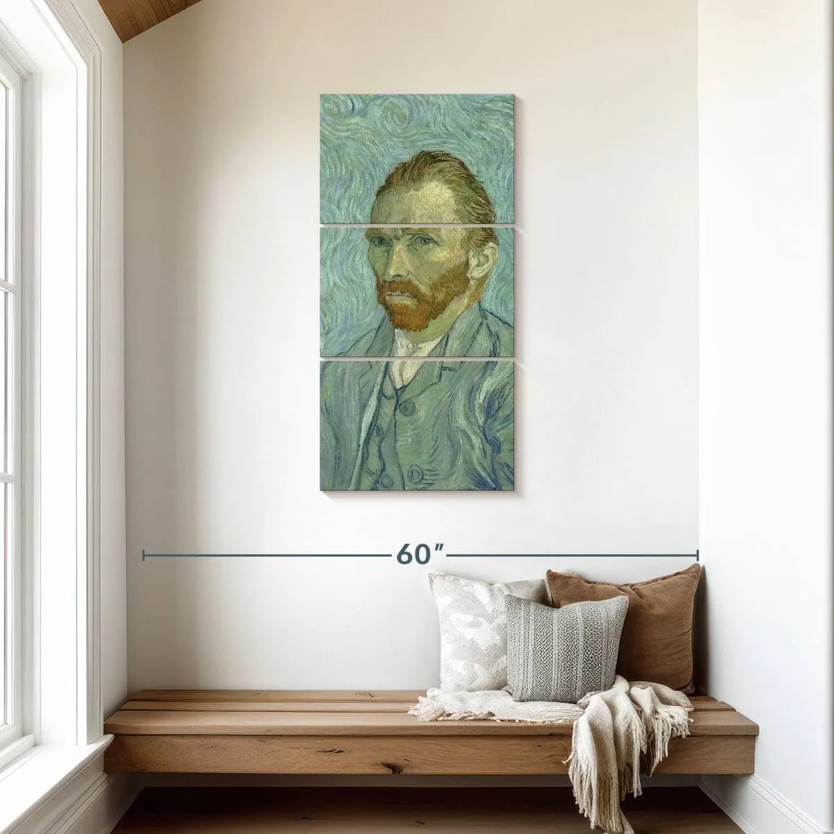 ElephantStock - Self Portrait Wall Art - Vertical Multi Panel Canvas - 3 Piece Living Room Wall Decor - Painting Artists Multi Piece Wall Art - Blue And Teal Decor by Vincent Van Gogh - 21" x 44"