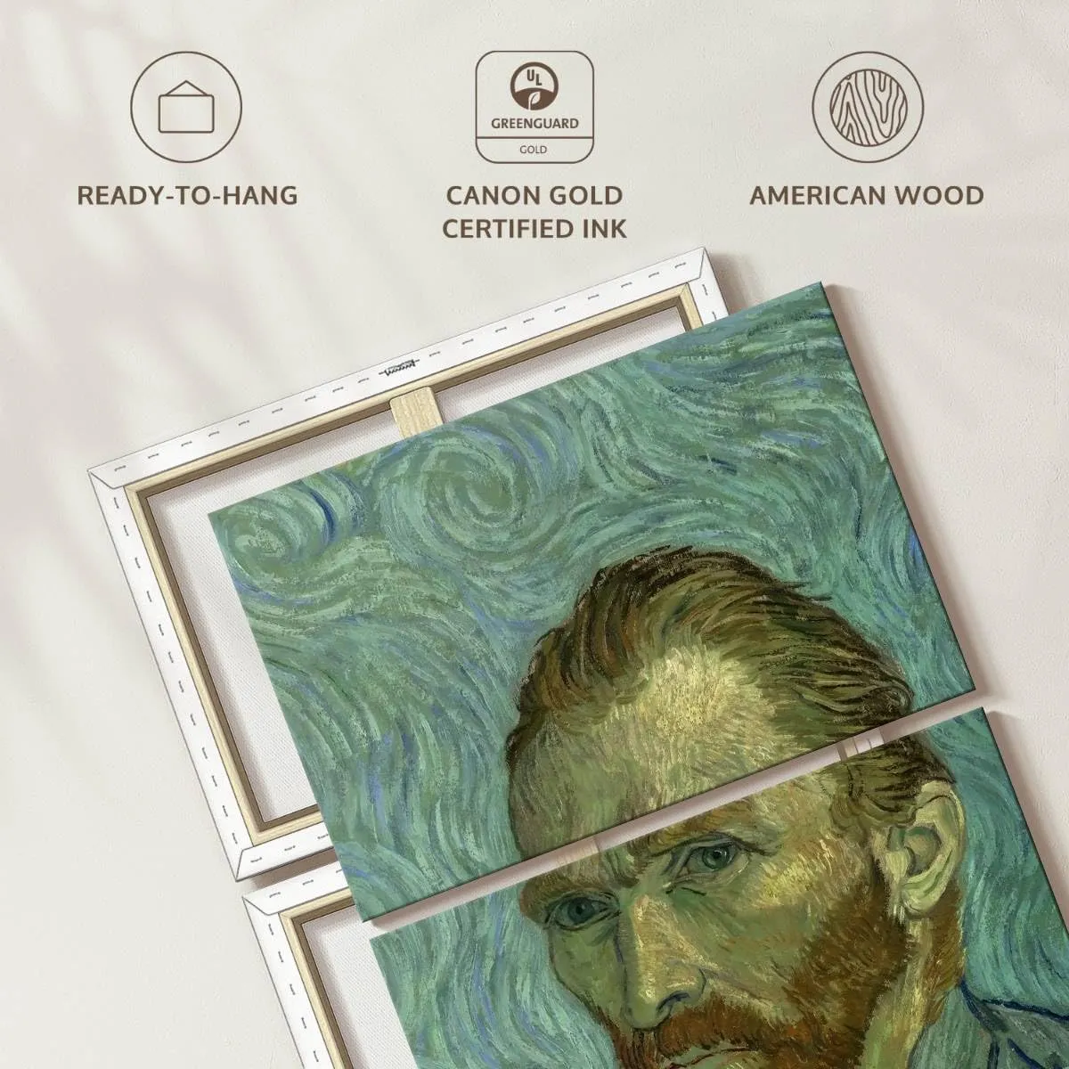 ElephantStock - Self Portrait Wall Art - Vertical Multi Panel Canvas - 3 Piece Living Room Wall Decor - Painting Artists Multi Piece Wall Art - Blue And Teal Decor by Vincent Van Gogh - 21" x 44"
