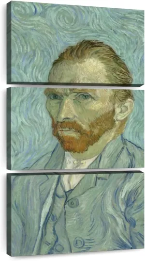 ElephantStock - Self Portrait Wall Art - Vertical Multi Panel Canvas - 3 Piece Living Room Wall Decor - Painting Artists Multi Piece Wall Art - Blue And Teal Decor by Vincent Van Gogh - 21" x 44"