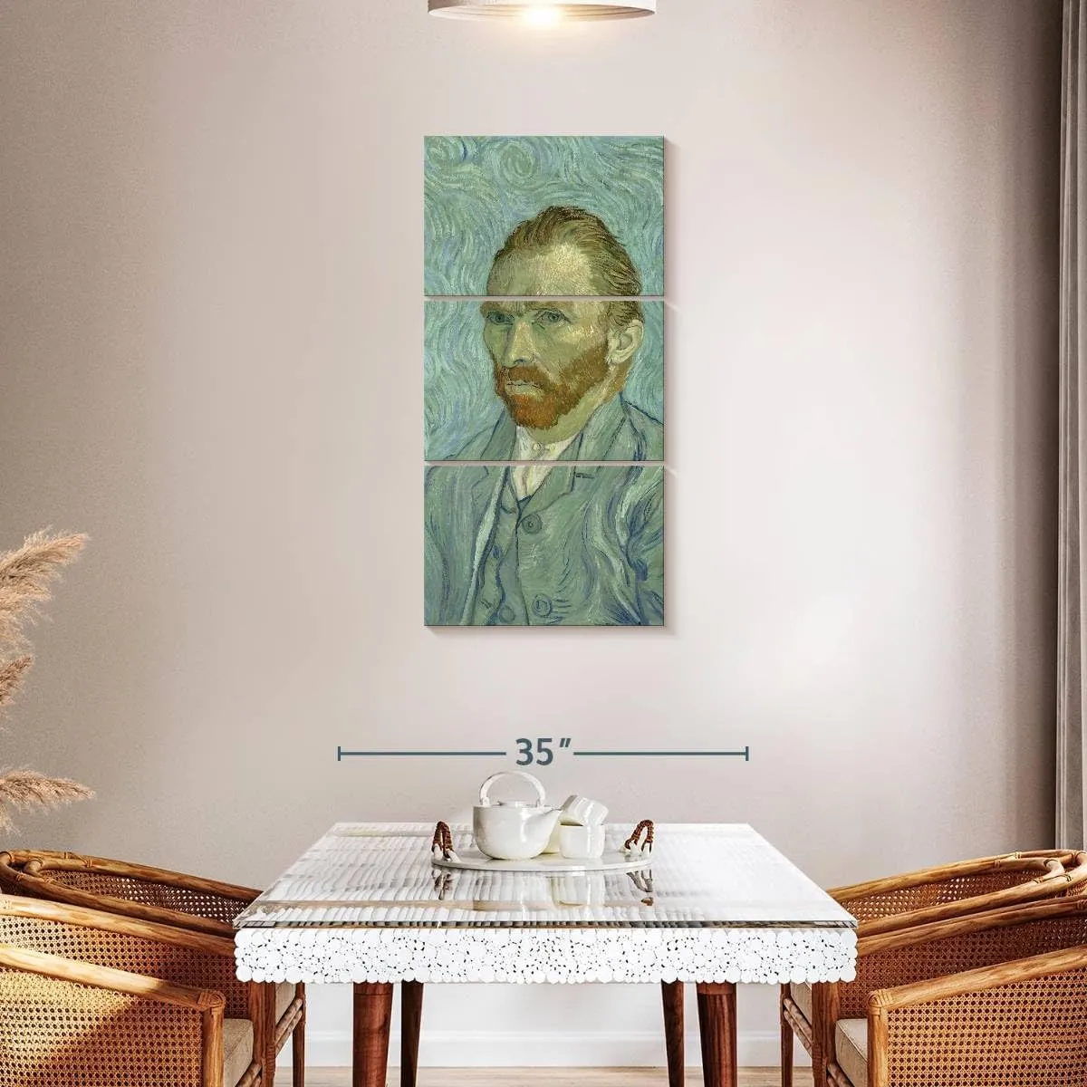 ElephantStock - Self Portrait Wall Art - Vertical Multi Panel Canvas - 3 Piece Living Room Wall Decor - Painting Artists Multi Piece Wall Art - Blue And Teal Decor by Vincent Van Gogh - 21" x 44"