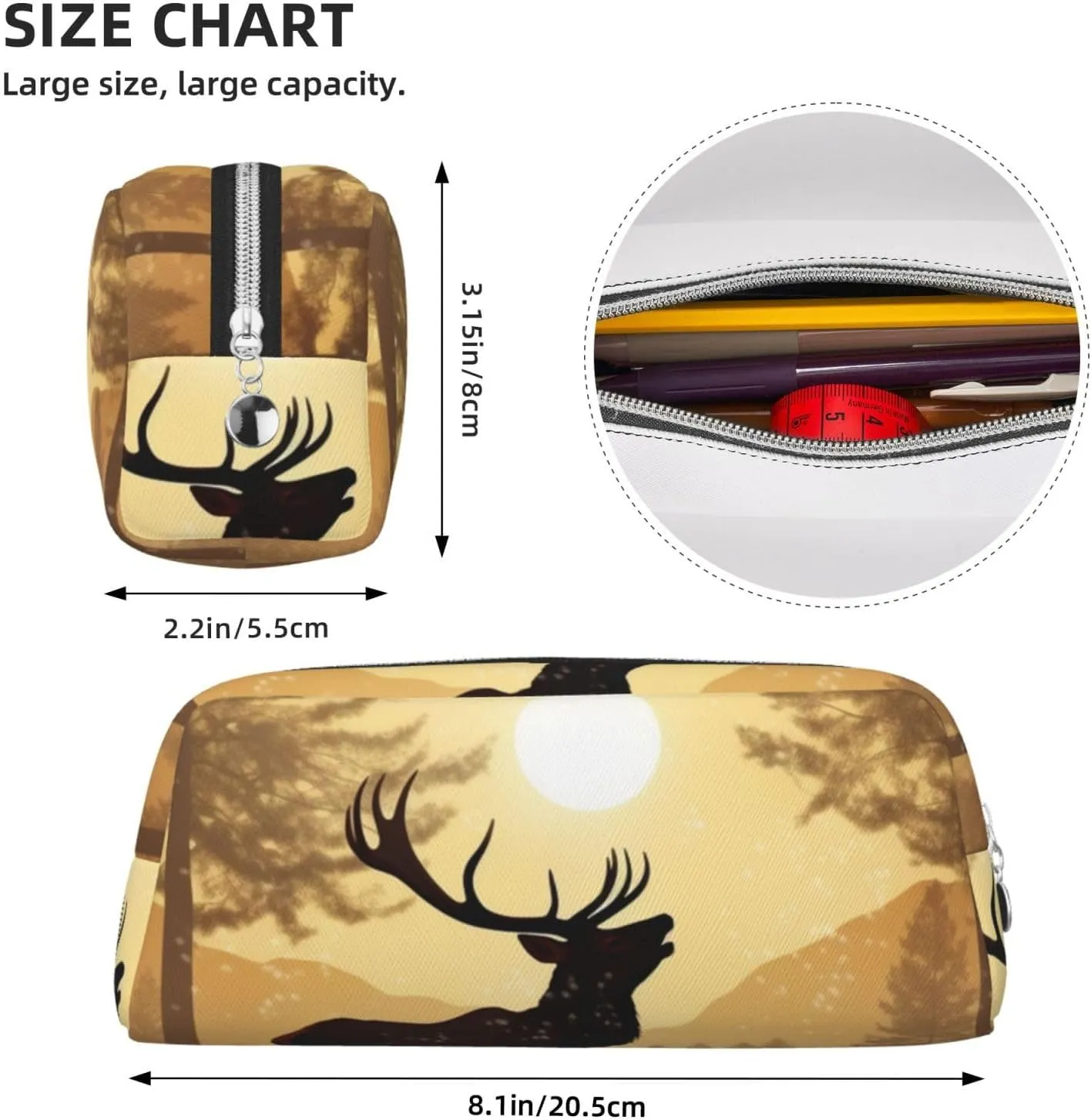 Elk Artwork Makeup Bag for Women Men Travel Toiletry Bag Aesthetic Purse Pouch Large Pencil Case