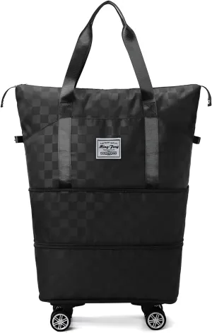 Ellniges]【Rolling Travel Bag with Wheels Oxford Canvas Luggage for Women, Spacious 55L Carry-On Trolley Bag with Retractable Handle, Lightweight Design for Airport, Train Station, Vacation Essential