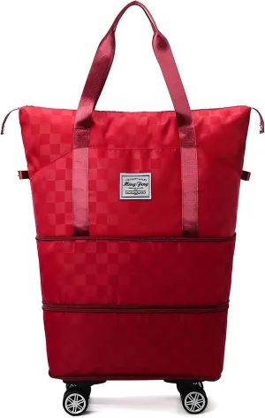 Ellniges]【Rolling Travel Bag with Wheels Oxford Canvas Luggage for Women, Spacious 55L Carry-On Trolley Bag with Retractable Handle, Lightweight Design for Airport, Train Station, Vacation Essential