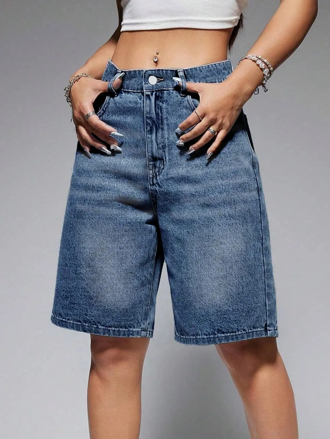 EMMIOL Women Jorts Baggy Jeans Jorts Outfits Mid-Low Waisted Denim Y2K Shorts Summer Hot Short Pants Streetwear