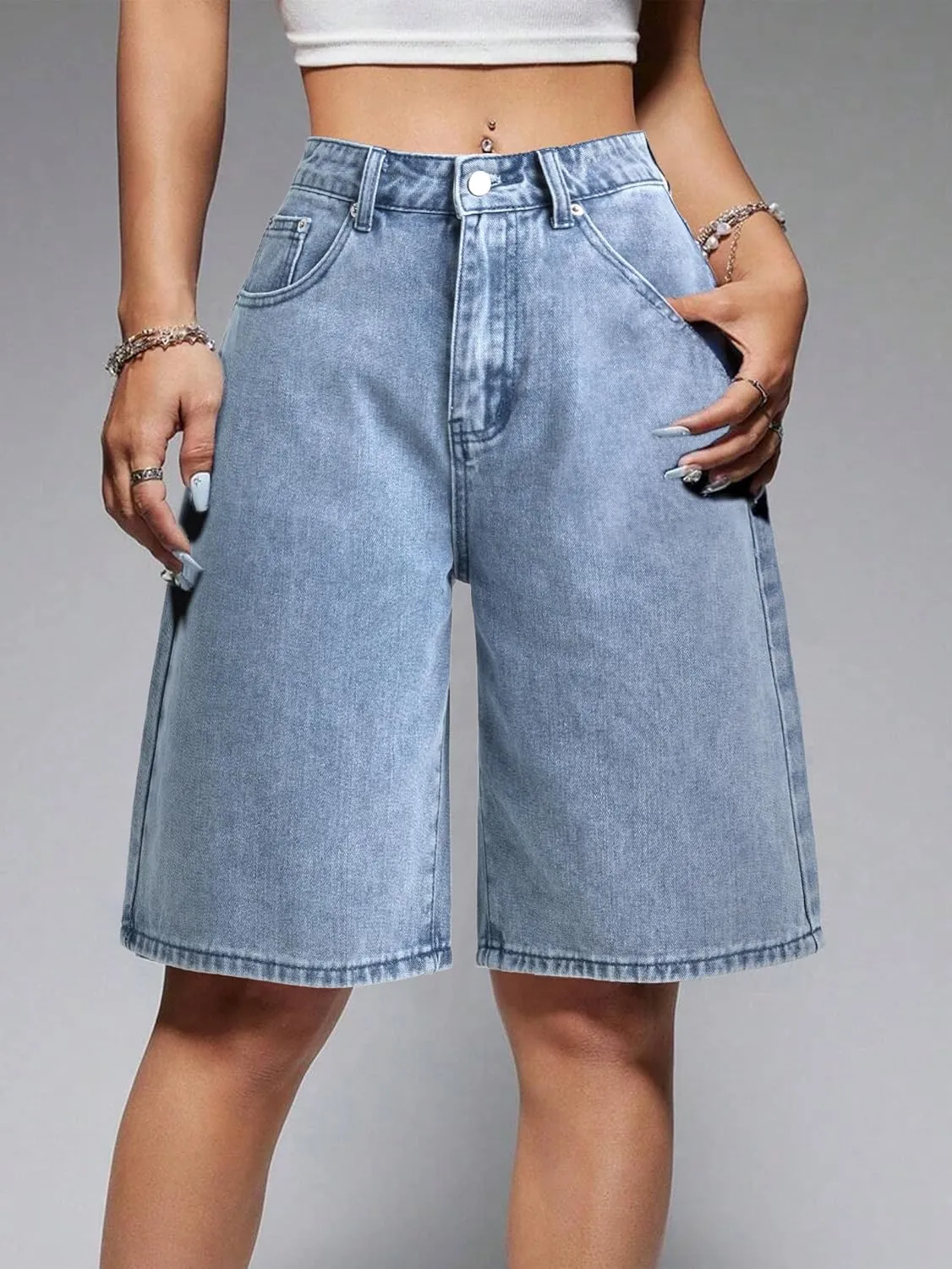 EMMIOL Women Jorts Baggy Jeans Jorts Outfits Mid-Low Waisted Denim Y2K Shorts Summer Hot Short Pants Streetwear