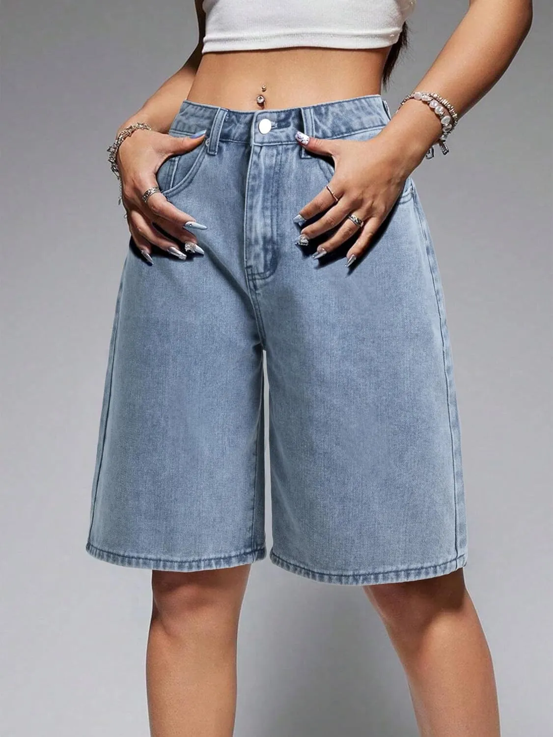 EMMIOL Women Jorts Baggy Jeans Jorts Outfits Mid-Low Waisted Denim Y2K Shorts Summer Hot Short Pants Streetwear