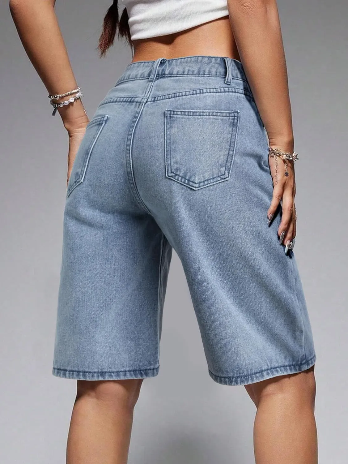 EMMIOL Women Jorts Baggy Jeans Jorts Outfits Mid-Low Waisted Denim Y2K Shorts Summer Hot Short Pants Streetwear
