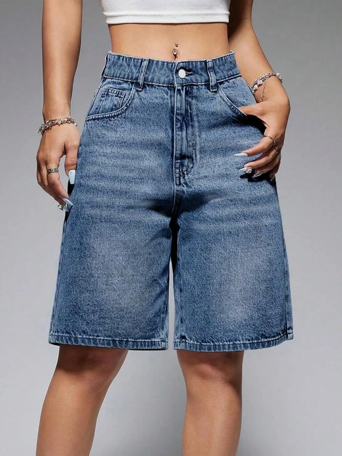 EMMIOL Women Jorts Baggy Jeans Jorts Outfits Mid-Low Waisted Denim Y2K Shorts Summer Hot Short Pants Streetwear