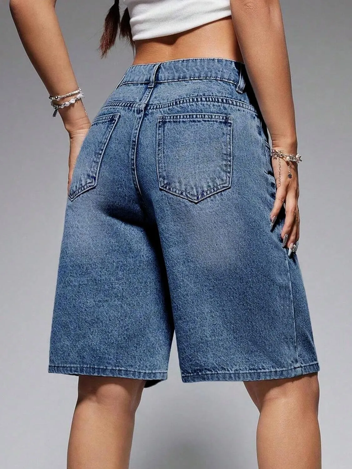 EMMIOL Women Jorts Baggy Jeans Jorts Outfits Mid-Low Waisted Denim Y2K Shorts Summer Hot Short Pants Streetwear