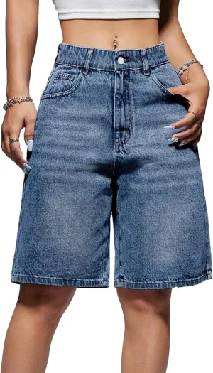 EMMIOL Women Jorts Baggy Jeans Jorts Outfits Mid-Low Waisted Denim Y2K Shorts Summer Hot Short Pants Streetwear
