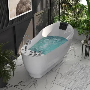 Empava 67 Inch Freestanding Whirlpool Tub - Acrylic, Jetted, Hydrotherapy Massage Bathtub-Deep Concave Back, Tapered Interior,ETL Certified
