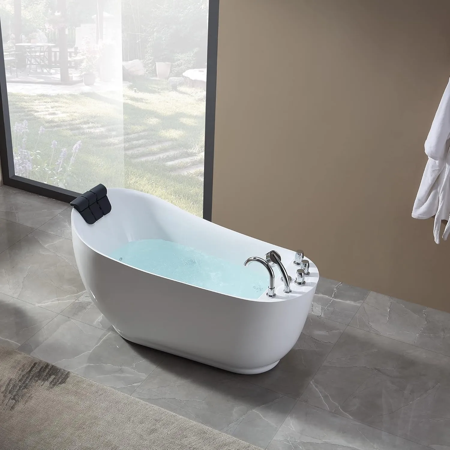 Empava 67 Inch Freestanding Whirlpool Tub - Acrylic, Jetted, Hydrotherapy Massage Bathtub-Deep Concave Back, Tapered Interior,ETL Certified