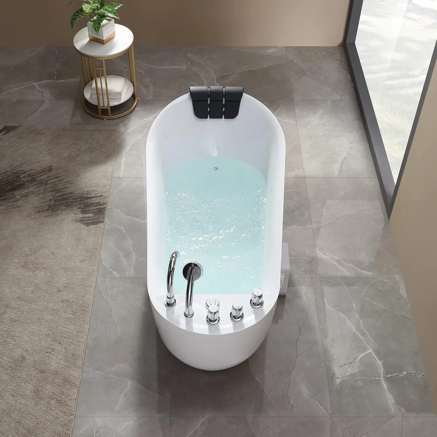 Empava 67 Inch Freestanding Whirlpool Tub - Acrylic, Jetted, Hydrotherapy Massage Bathtub-Deep Concave Back, Tapered Interior,ETL Certified