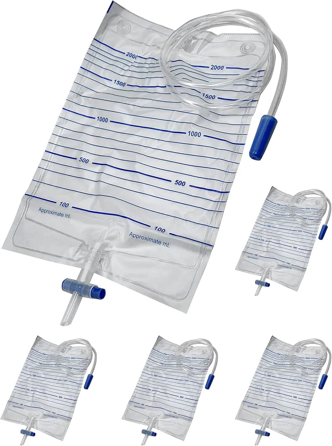 Endure Adult Sterile Urine Bag, 2000 ml, Unisex Emergency Medical Drainage Bag with Anti-Reflux Valve, Pack of 5