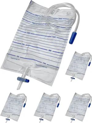 Endure Adult Sterile Urine Bag, 2000 ml, Unisex Emergency Medical Drainage Bag with Anti-Reflux Valve, Pack of 5