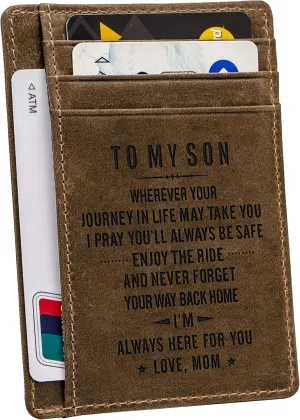 Engraved Pocket Wallet For Men,Personalized Minimalist Slim Leather Pocket Wallet for Husband Son Birthday Christmas