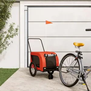 Enhance Pet Outings with Pet Bike Trailer, Durable Iron Frame, Comfortable Fabric Design, Orange and Black