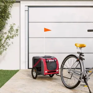 Enjoy Comfortable Rides with Pet Bike Trailer, Durable Iron Frame and Mesh Windows, Red and Gray
