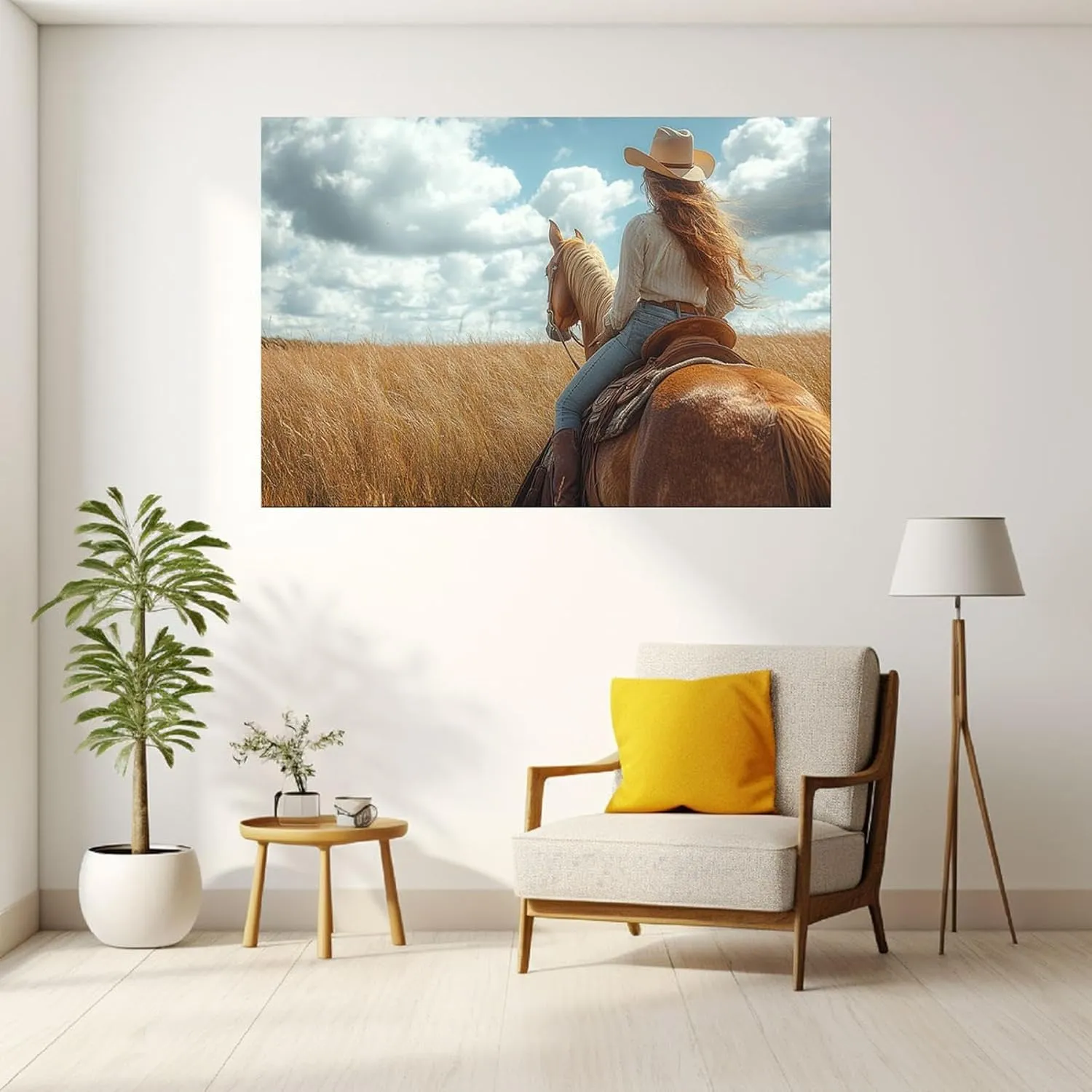 EQOBKYE Boho Woman Wall Art Black, Western prairie scenery Abstract African American Girl's Wall Art Prints for Girl's Room Bedroom Living Room - 60x80cm Unframed