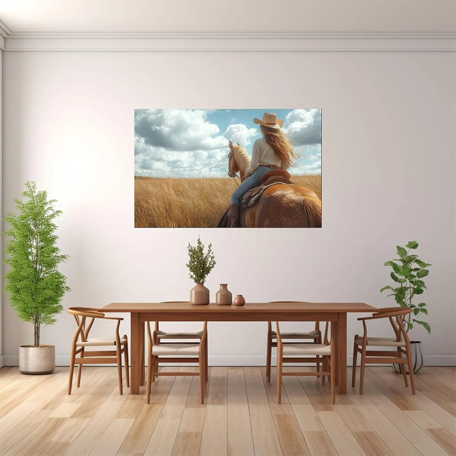 EQOBKYE Boho Woman Wall Art Black, Western prairie scenery Abstract African American Girl's Wall Art Prints for Girl's Room Bedroom Living Room - 60x80cm Unframed
