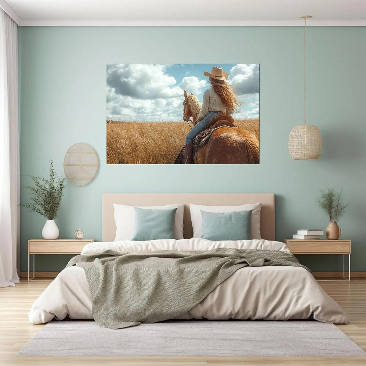 EQOBKYE Boho Woman Wall Art Black, Western prairie scenery Abstract African American Girl's Wall Art Prints for Girl's Room Bedroom Living Room - 60x80cm Unframed
