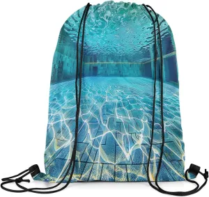 Erosebridal Swimming Pool Drawstring Backpack 13x15.7, Blue Green Water Wave Drawstring Bags For Sport Swim Yoga, Swim Sports Foldable Draw String Back Bag, Summer Pools Decorative Cinch Bag