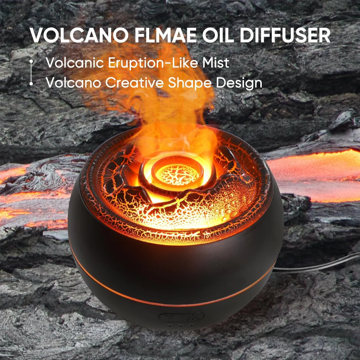 Essential Oil Diffuser, Volcano Fire Flame Aromatherapy Diffuser, 360ml Ultrasonic Cool Mist Humidifier, Scent Aroma Diffuser with 7 Colors Light, Timer & Auto Shut-Off for Home, Room (Black)