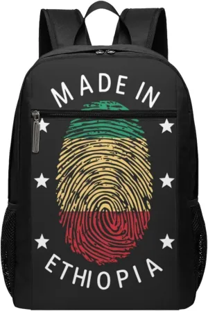 Ethiopia Flag Made in Ethiopia Casual Backpacks Sports Backpack Large Capacity Travel Rucksack Laptop Daypack with Multi-Pockets Adjustable Strap Work Bag for Hiking
