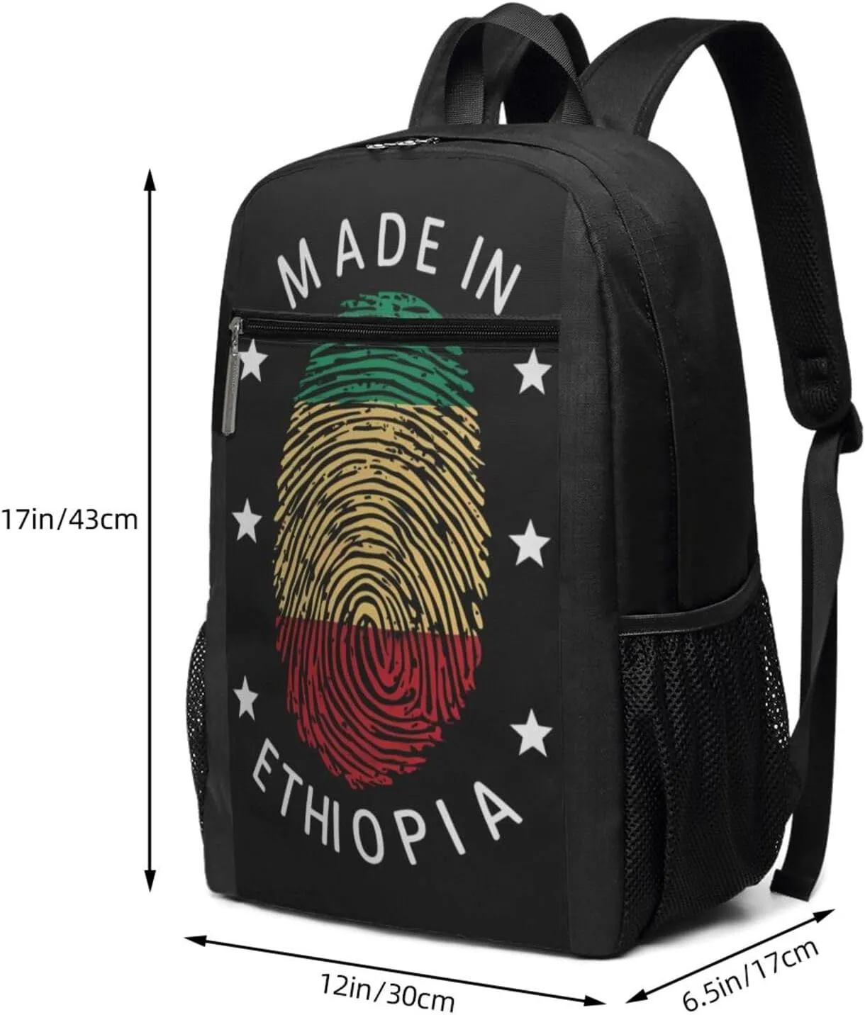 Ethiopia Flag Made in Ethiopia Casual Backpacks Sports Backpack Large Capacity Travel Rucksack Laptop Daypack with Multi-Pockets Adjustable Strap Work Bag for Hiking
