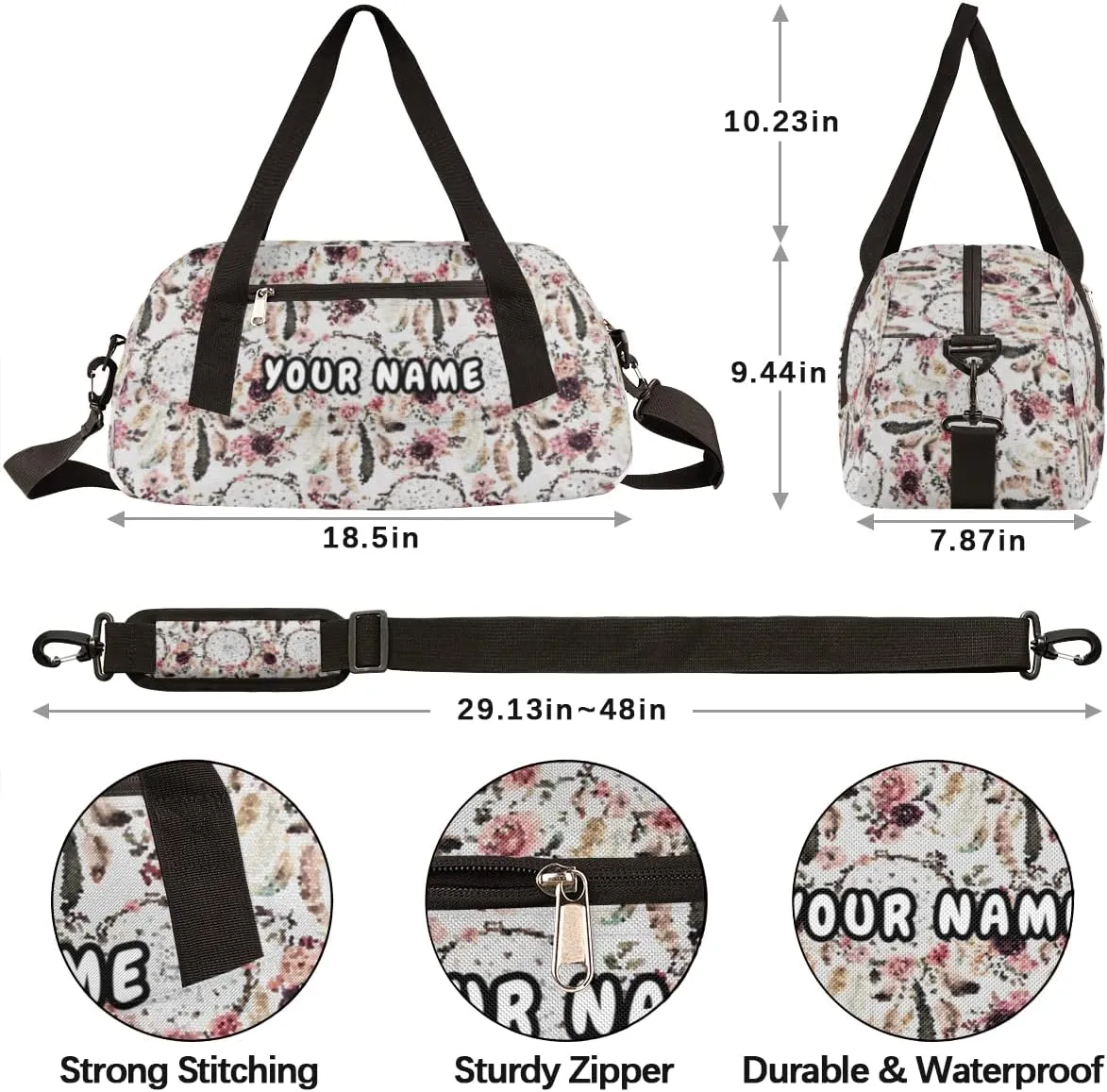 Ethnic Boho Dreamcatchers Personalized Kids Duffel Bag for Girls Boys, Dreamcatchers Debris Custom Dance Bag Overnight Small Duffel Bag Carry On Sports Travel Bag for School Practice Gymnastics Ballet