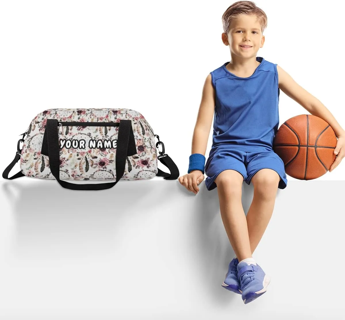 Ethnic Boho Dreamcatchers Personalized Kids Duffel Bag for Girls Boys, Dreamcatchers Debris Custom Dance Bag Overnight Small Duffel Bag Carry On Sports Travel Bag for School Practice Gymnastics Ballet