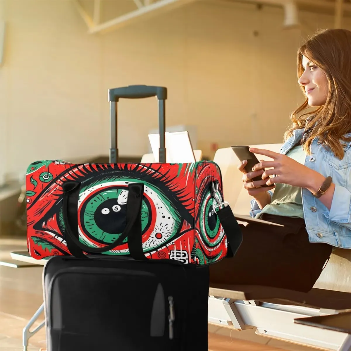 Evil Funny Eyes Travel Duffel Bag for Women Men Waterproof Foldable Overnight Weekender Bag Large Capacity Sports Gym Bag