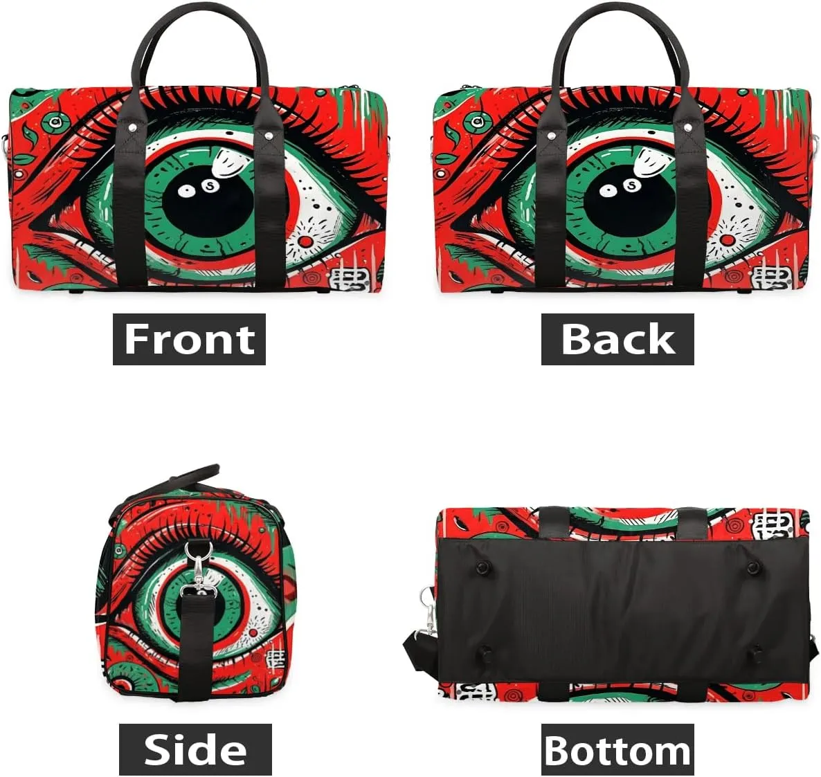 Evil Funny Eyes Travel Duffel Bag for Women Men Waterproof Foldable Overnight Weekender Bag Large Capacity Sports Gym Bag