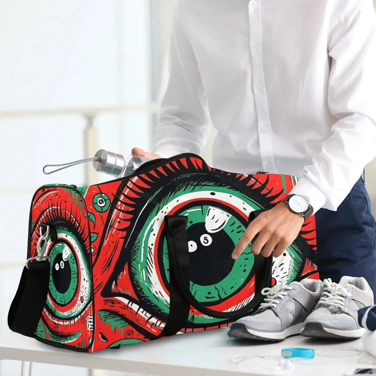 Evil Funny Eyes Travel Duffel Bag for Women Men Waterproof Foldable Overnight Weekender Bag Large Capacity Sports Gym Bag