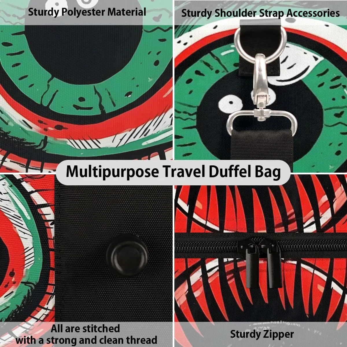 Evil Funny Eyes Travel Duffel Bag for Women Men Waterproof Foldable Overnight Weekender Bag Large Capacity Sports Gym Bag