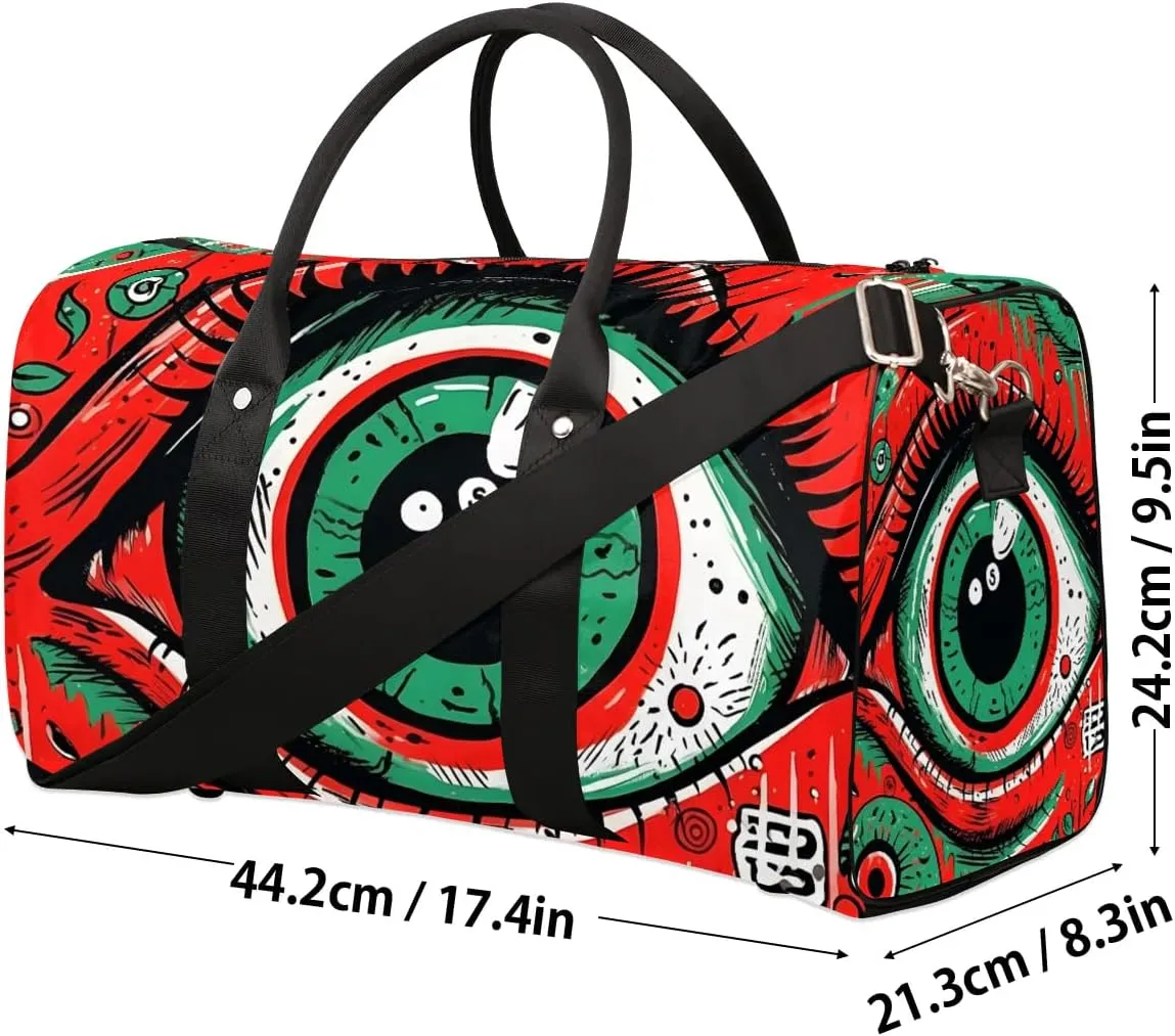 Evil Funny Eyes Travel Duffel Bag for Women Men Waterproof Foldable Overnight Weekender Bag Large Capacity Sports Gym Bag