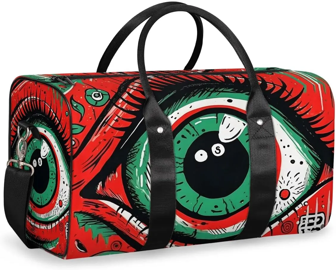 Evil Funny Eyes Travel Duffel Bag for Women Men Waterproof Foldable Overnight Weekender Bag Large Capacity Sports Gym Bag