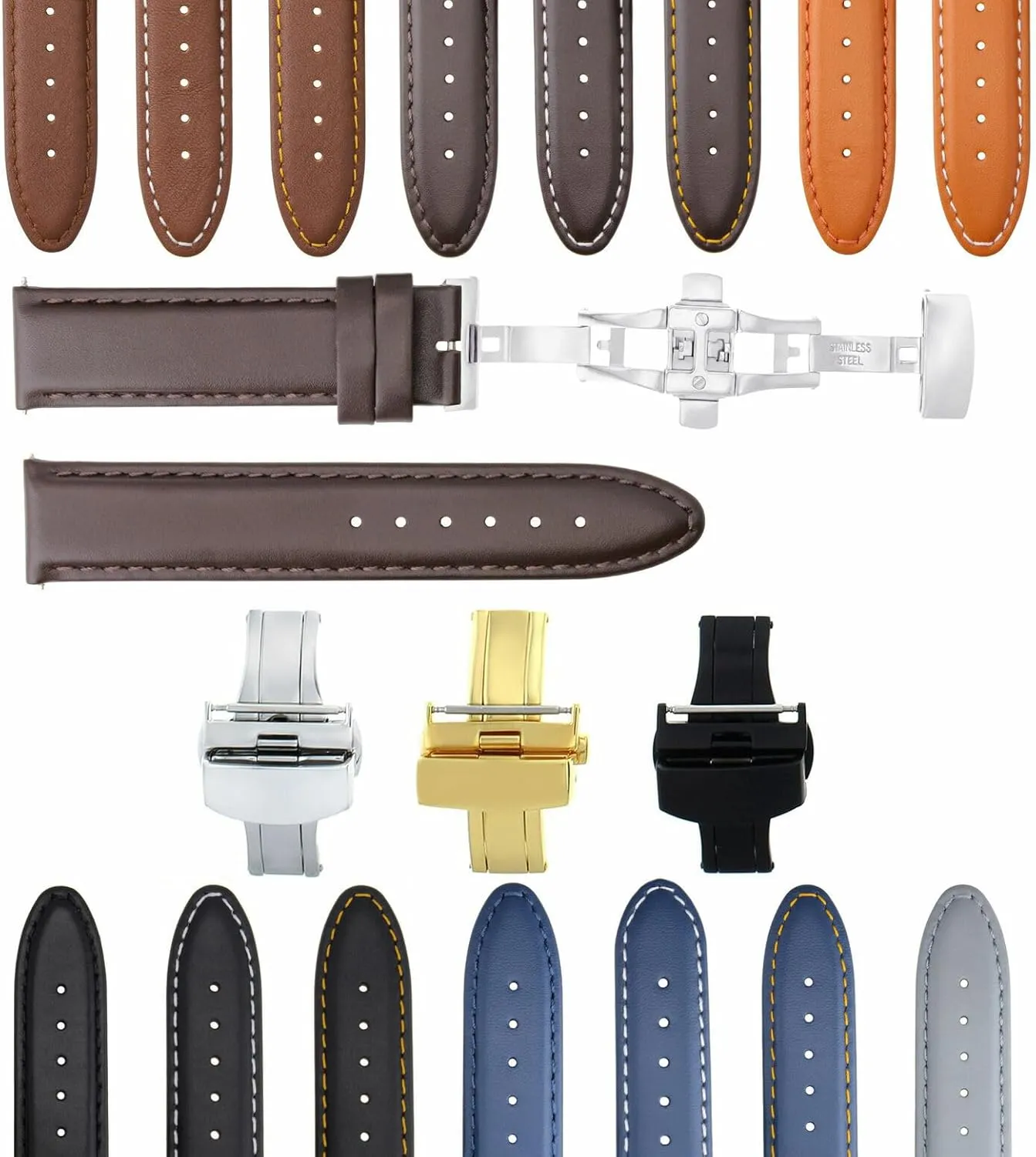 Ewatchparts 18-19-20-22-24mm Leather Watch Band Strap Smooth Compatible With Citizen Eco Drive Watch