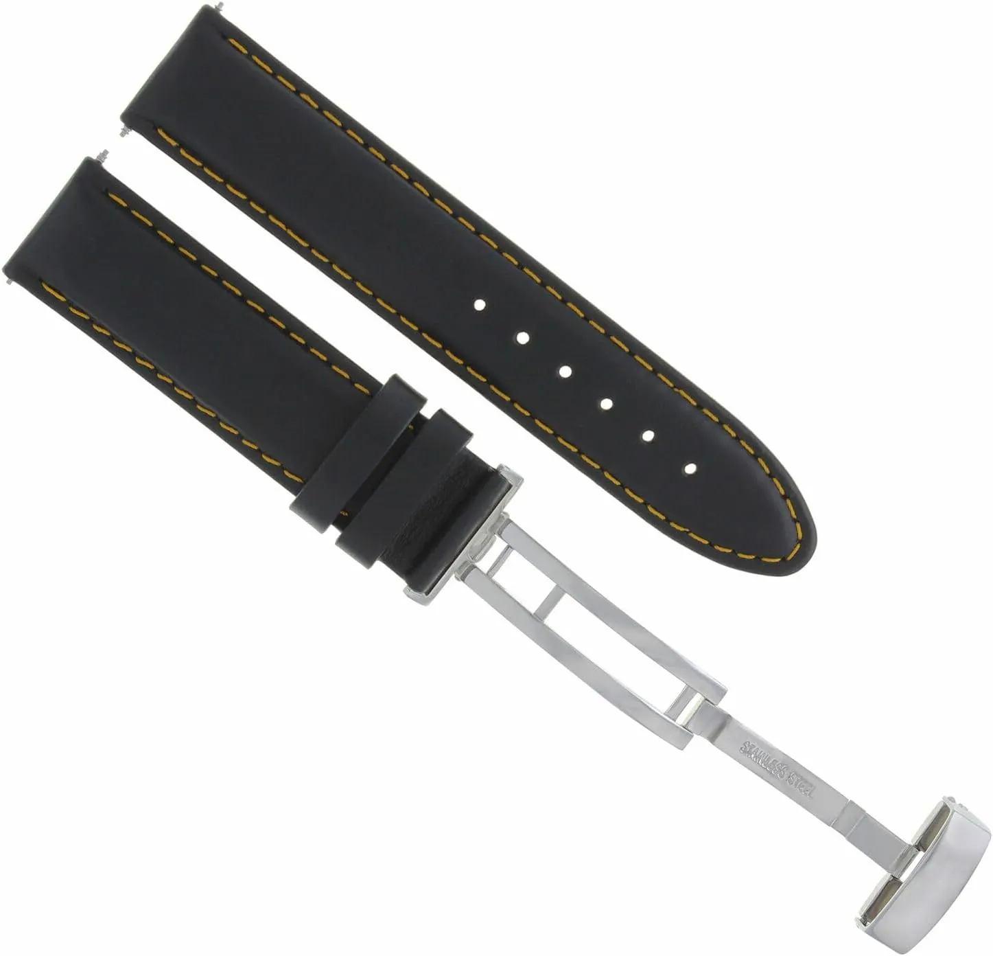 Ewatchparts 18-19-20-22 Genuine Leather Watch Band Strap Smooth With Deployment Clasp Compatible With Rolex Black