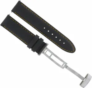 Ewatchparts 18-19-20-22 Genuine Leather Watch Band Strap Smooth With Deployment Clasp Compatible With Rolex Black