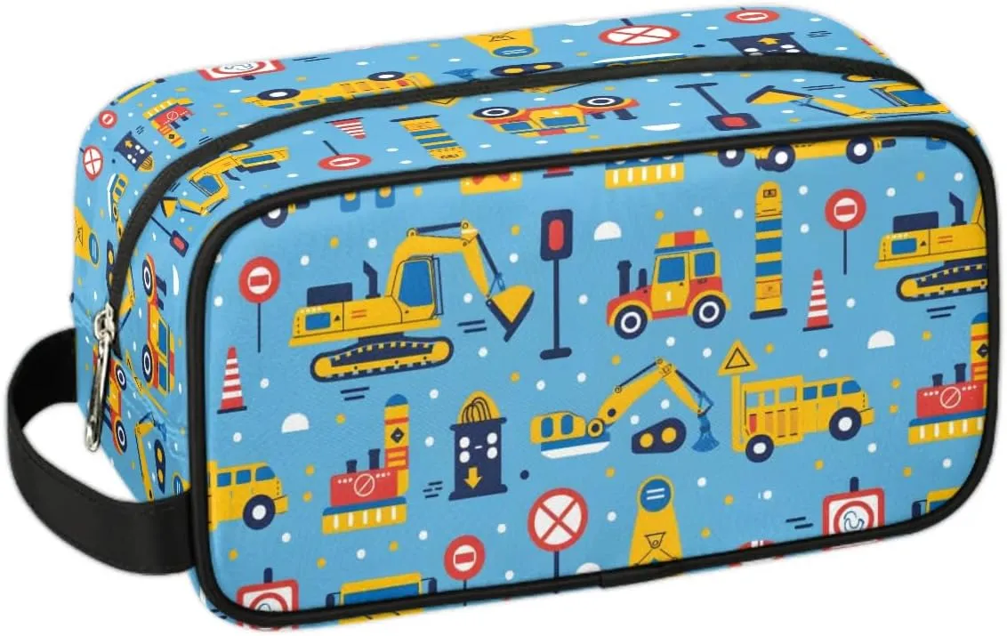Excavator Truck Travel Toiletry Bag Kit for Men Tractor Car Cosmetic Makeup Bag for Boys Waterproof Shaving Bag Hanging Wash Bag Organizer for Toiletries Accessories