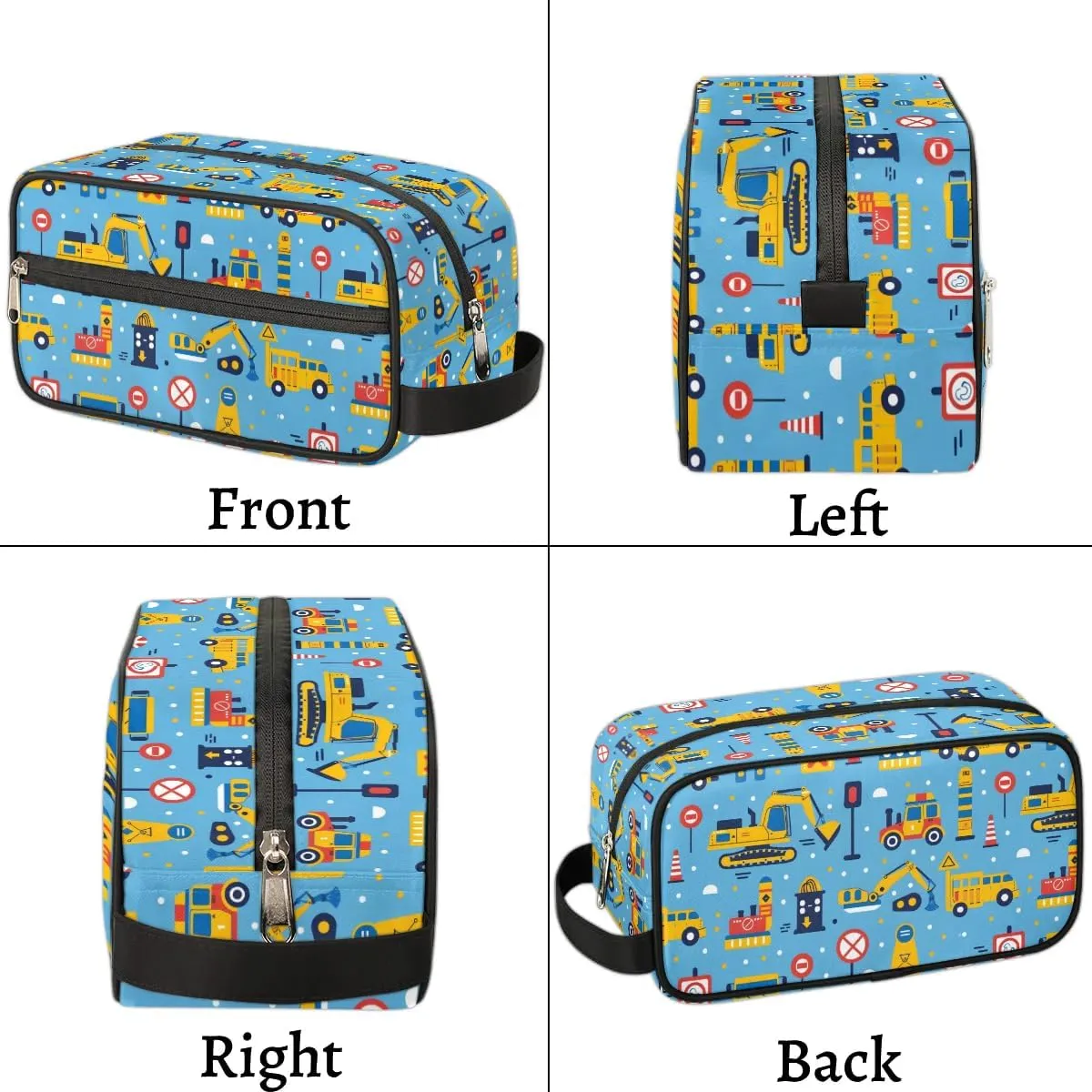 Excavator Truck Travel Toiletry Bag Kit for Men Tractor Car Cosmetic Makeup Bag for Boys Waterproof Shaving Bag Hanging Wash Bag Organizer for Toiletries Accessories