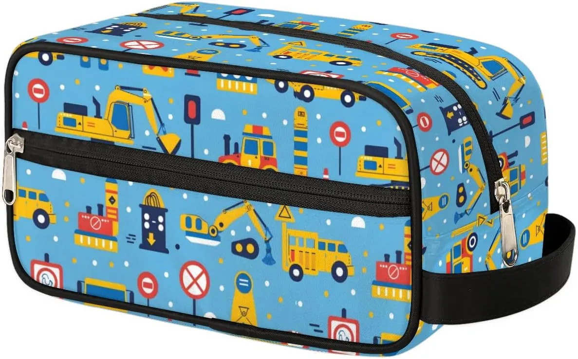 Excavator Truck Travel Toiletry Bag Kit for Men Tractor Car Cosmetic Makeup Bag for Boys Waterproof Shaving Bag Hanging Wash Bag Organizer for Toiletries Accessories