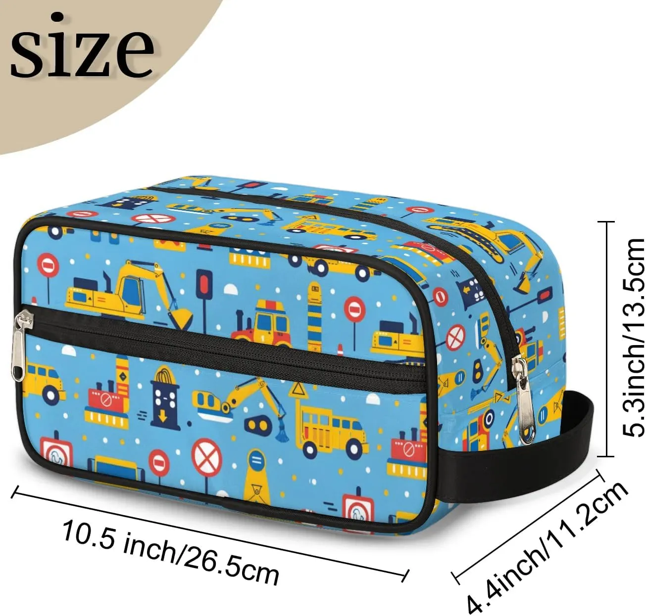 Excavator Truck Travel Toiletry Bag Kit for Men Tractor Car Cosmetic Makeup Bag for Boys Waterproof Shaving Bag Hanging Wash Bag Organizer for Toiletries Accessories
